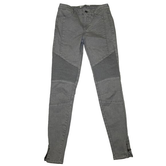 Zara Basic Moto Style Ankle Zip Grey Skinny Jeans Size 2 - Picture 2 of 9